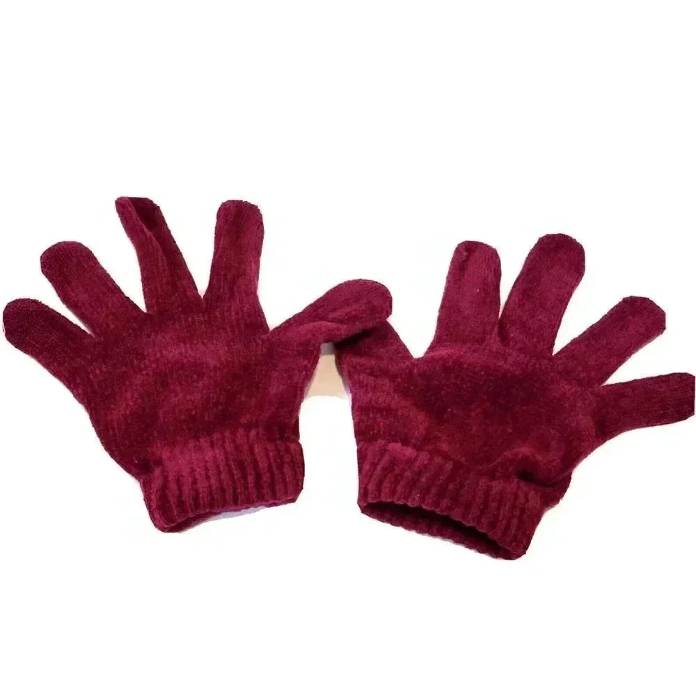 Winter Gloves OSFA Women Girls Knit Knitted Casual Stretch Velour Purple Magenta